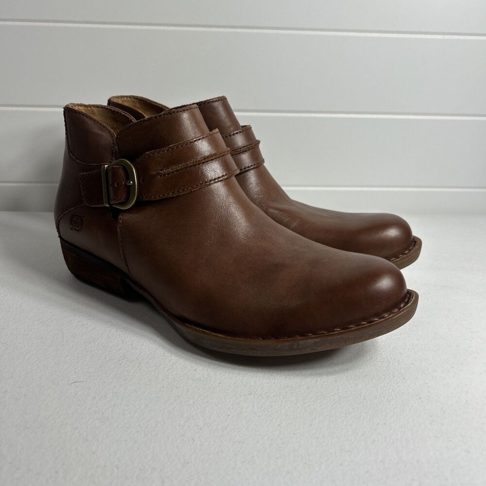 Born Kati Womens Ankle Booties Size 8 M Brown Moto Harness Buckle Strap Zip - Picture 8 of 9
